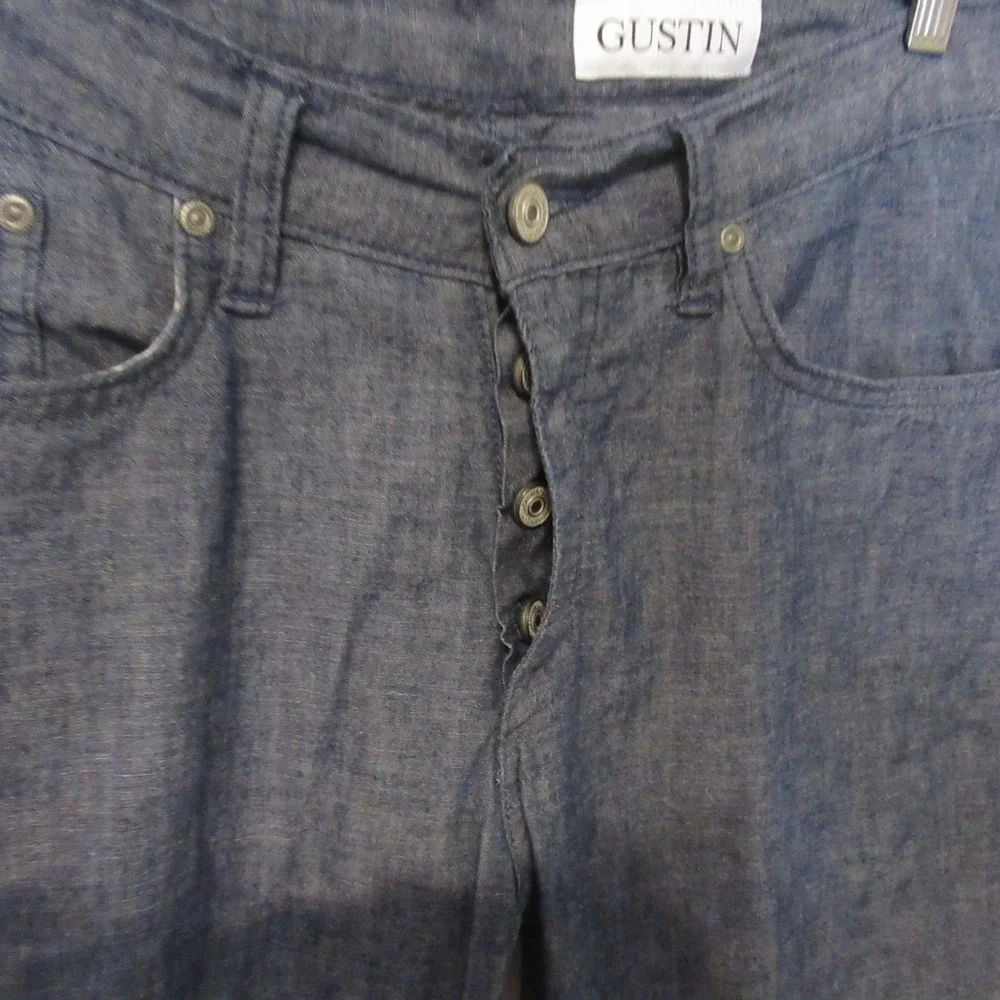 Gustin‎ Pants 34 Blue Chambray Slim Fit Button Fly